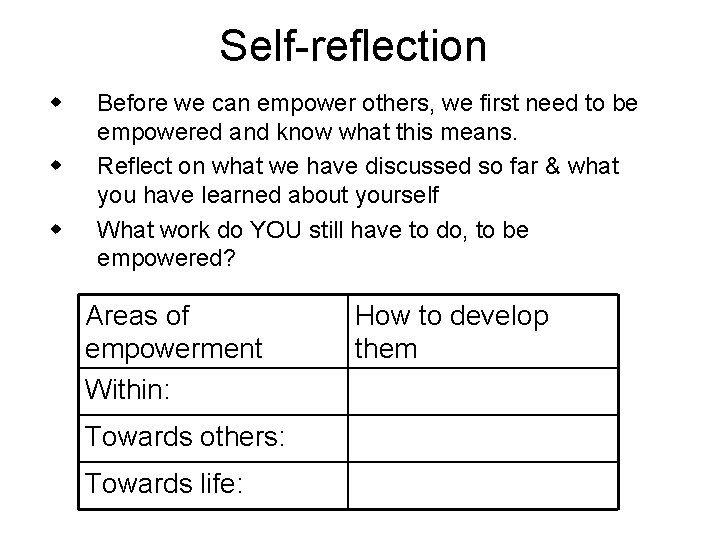 Self-reflection w w w Before we can empower others, we first need to be