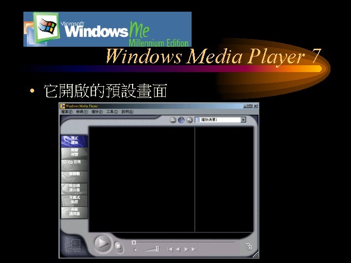 Windows Media Player 7 • 它開啟的預設畫面 