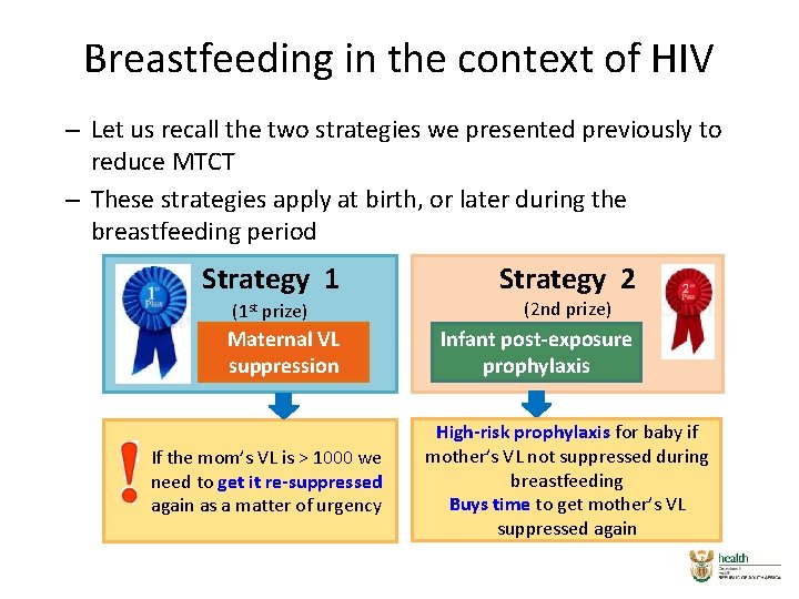 Breastfeeding in the context of HIV – Let us recall the two strategies we Breastfeeding in the context of HIV – Let us recall the two strategies we