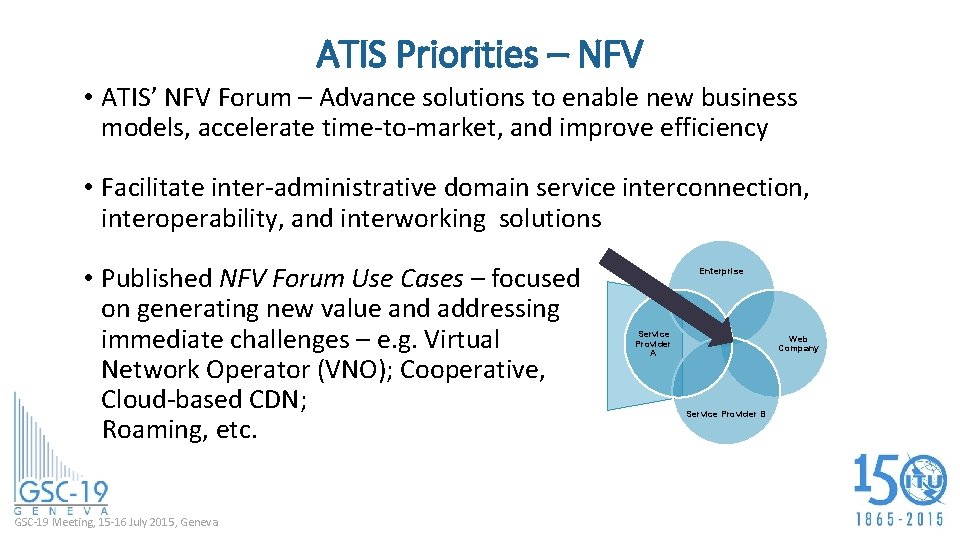 ATIS Priorities – NFV • ATIS’ NFV Forum – Advance solutions to enable new