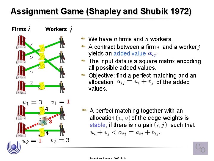 Assignment Game (Shapley and Shubik 1972) Firms Workers We have n firms and n
