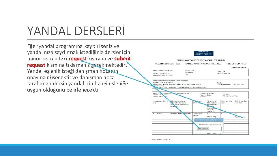 YANDAL DERSLERİ Eğer yandal programına kayıtlı iseniz ve yandalınıza saydırmak istediğiniz dersler için minor