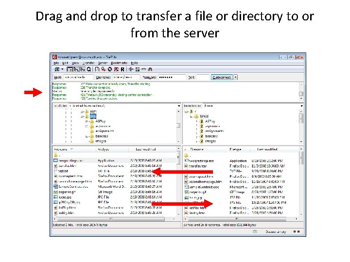 Drag and drop to transfer a file or directory to or from the server Drag and drop to transfer a file or directory to or from the server