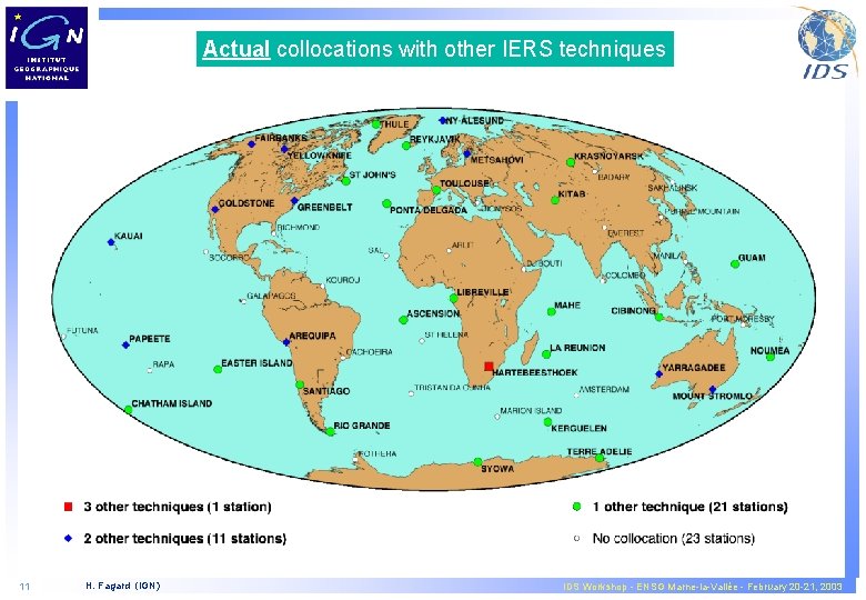 Actual collocations with other IERS techniques 11 H. Fagard (IGN) IDS Workshop - ENSG