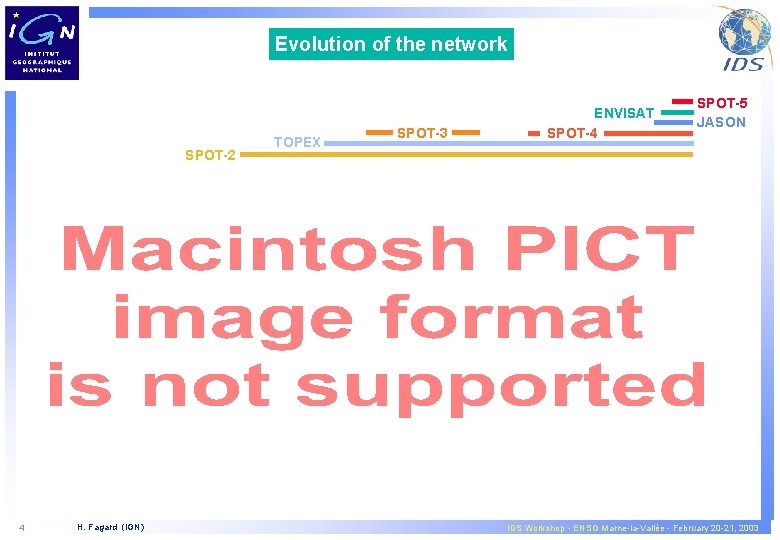 Evolution of the network SPOT-2 4 H. Fagard (IGN) TOPEX SPOT-3 ENVISAT SPOT-4 SPOT-5