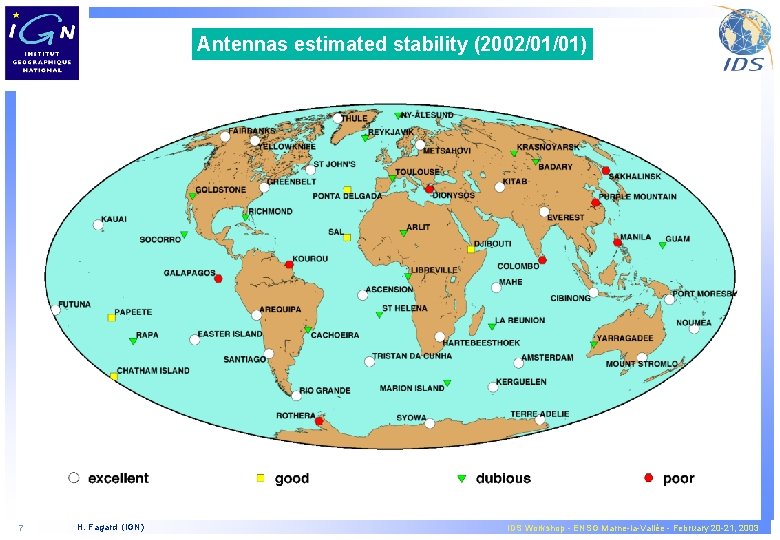 Antennas estimated stability (2002/01/01) 7 H. Fagard (IGN) IDS Workshop - ENSG Marne-la-Vallée -