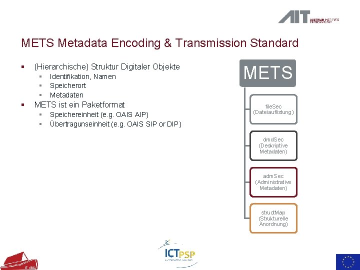 METS Metadata Encoding & Transmission Standard § (Hierarchische) Struktur Digitaler Objekte § § Identifikation,