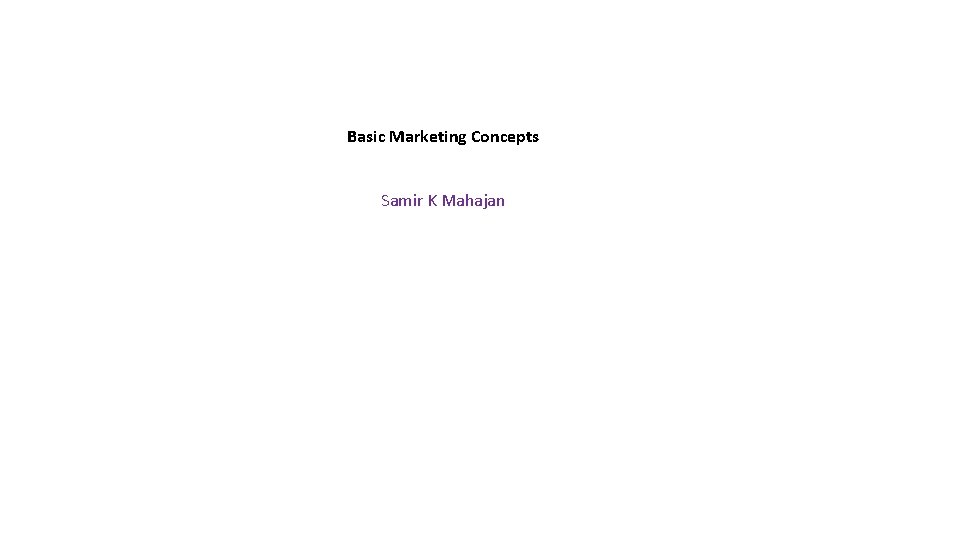 Basic Marketing Concepts Samir K Mahajan 