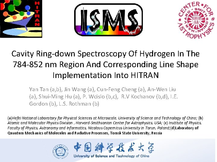 Cavity Ring-down Spectroscopy Of Hydrogen In The 784 -852 nm Region And Corresponding Line Cavity Ring-down Spectroscopy Of Hydrogen In The 784 -852 nm Region And Corresponding Line