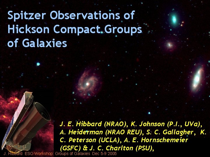 Spitzer Observations of Hickson Compact Groups of Galaxies J. E. Hibbard (NRAO), K. Johnson
