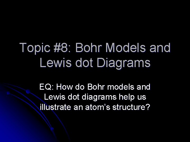 Topic #8: Bohr Models and Lewis dot Diagrams EQ: How do Bohr models and