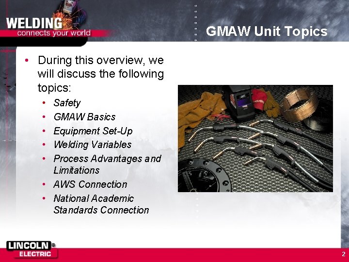 GMAW Unit Topics • During this overview, we will discuss the following topics: •