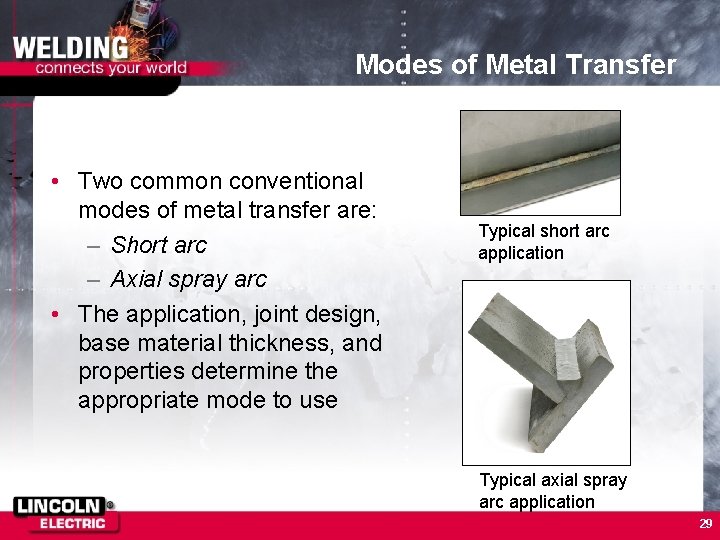 Modes of Metal Transfer • Two common conventional modes of metal transfer are: –