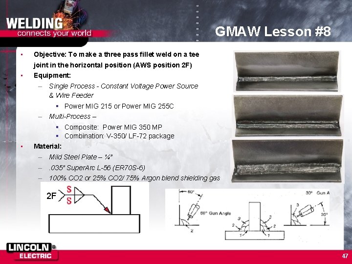 GMAW Lesson #8 • Objective: To make a three pass fillet weld on a