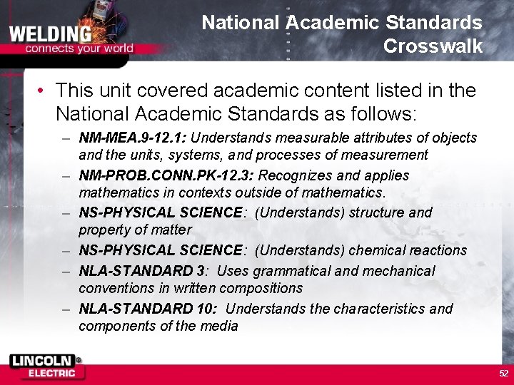 National Academic Standards Crosswalk • This unit covered academic content listed in the National