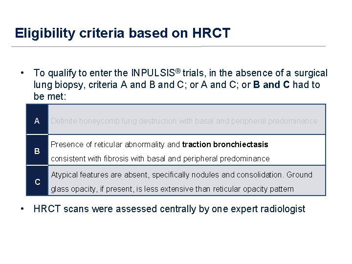 Eligibility criteria based on HRCT • To qualify to enter the INPULSIS® trials, in