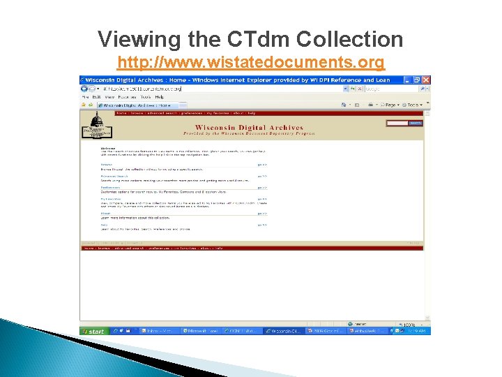 Viewing the CTdm Collection http: //www. wistatedocuments. org 