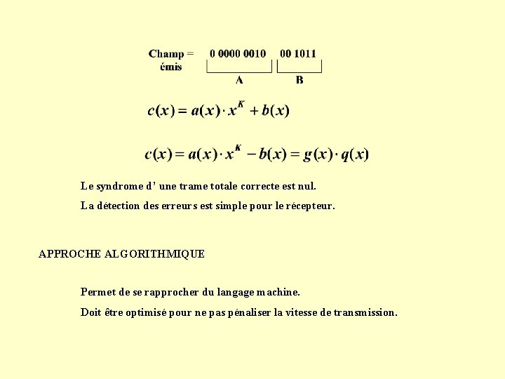 Le syndrome d’ une trame totale correcte est nul. La détection des erreurs est
