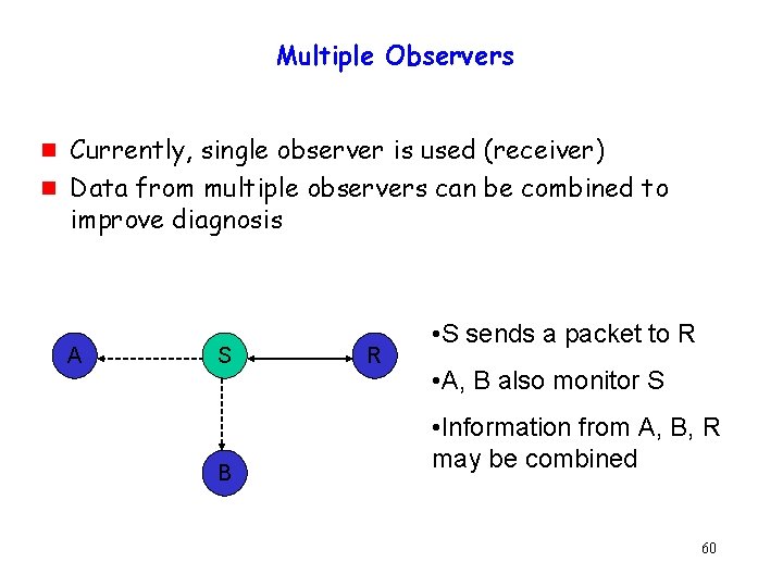 Multiple Observers g g Currently, single observer is used (receiver) Data from multiple observers