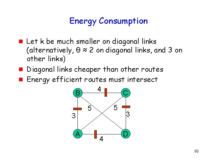 Energy Consumption g g g Let k be much smaller on diagonal links (alternatively,