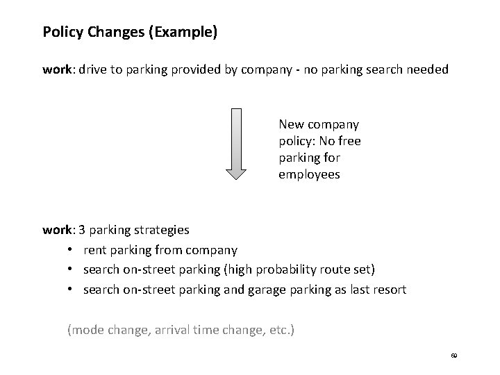 Policy Changes (Example) work: drive to parking provided by company - no parking search Policy Changes (Example) work: drive to parking provided by company - no parking search