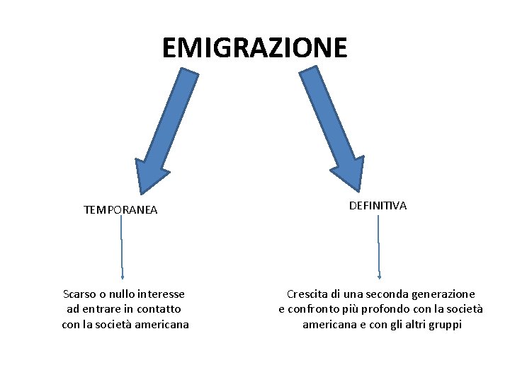 EMIGRAZIONE TEMPORANEA Scarso o nullo interesse ad entrare in contatto con la società americana