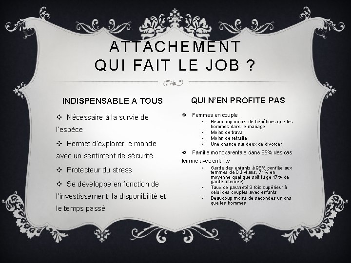 ATTACHEMENT QUI FAIT LE JOB ? INDISPENSABLE A TOUS v Nécessaire à la survie