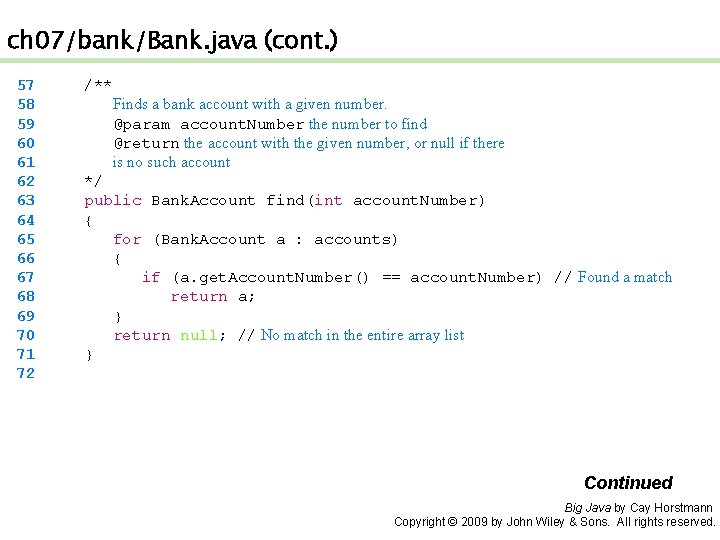 ch 07/bank/Bank. java (cont. ) 57 58 59 60 61 62 63 64 65