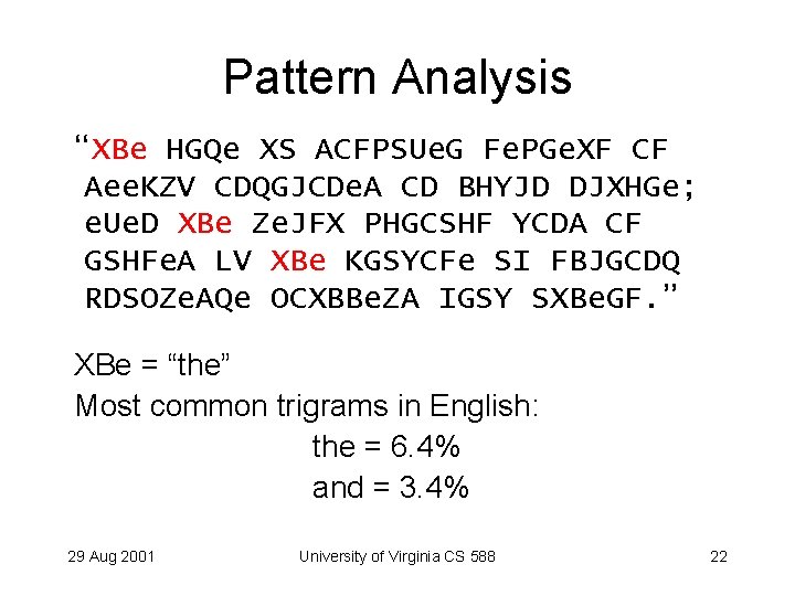 Pattern Analysis “XBe HGQe XS ACFPSUe. G Fe. PGe. XF CF Aee. KZV CDQGJCDe.