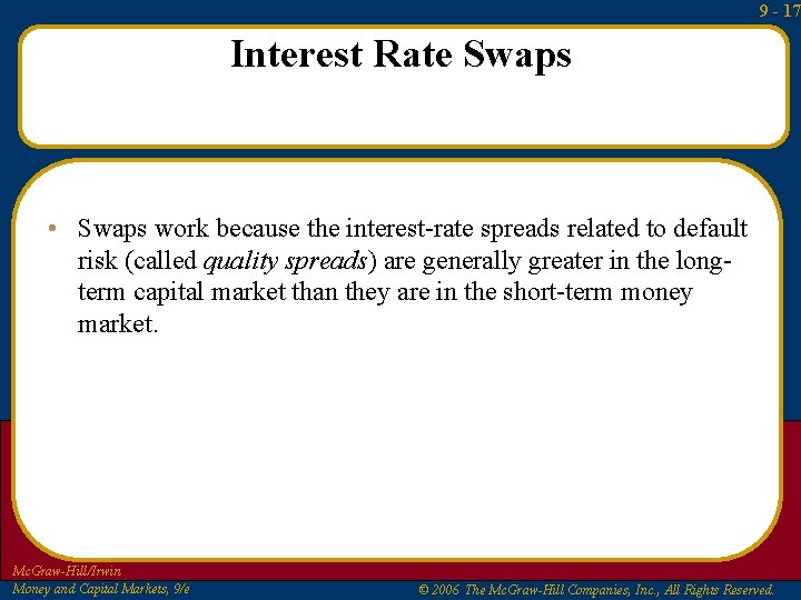 9 - 17 Interest Rate Swaps • Swaps work because the interest-rate spreads related