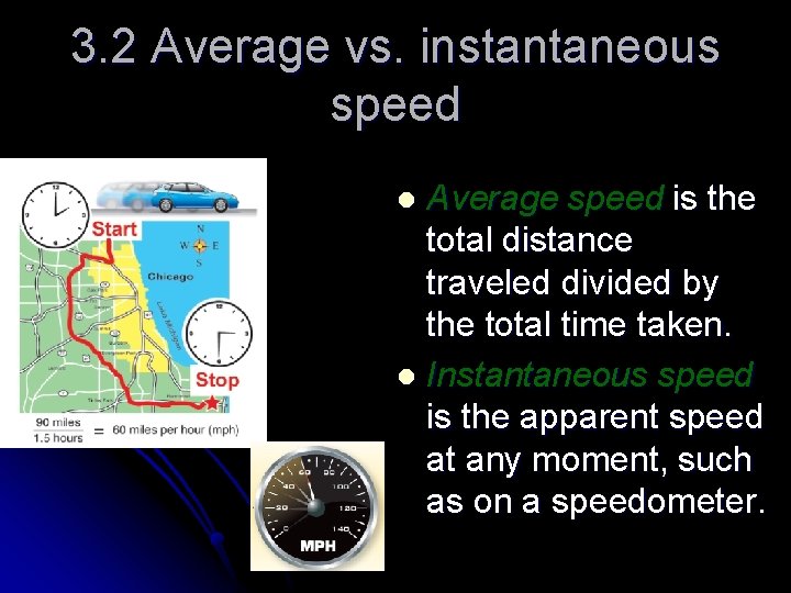 3. 2 Average vs. instantaneous speed Average speed is the total distance traveled divided