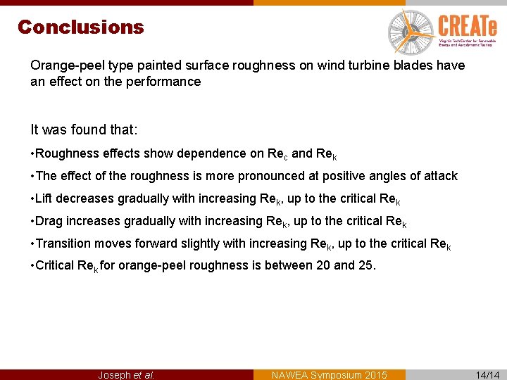 Conclusions Orange-peel type painted surface roughness on wind turbine blades have an effect on