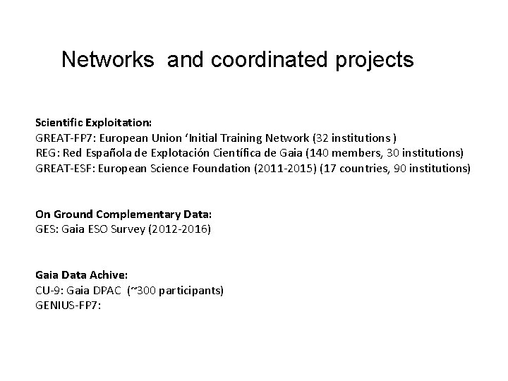 Networks and coordinated projects Scientific Exploitation: GREAT-FP 7: European Union ‘Initial Training Network (32 Networks and coordinated projects Scientific Exploitation: GREAT-FP 7: European Union ‘Initial Training Network (32