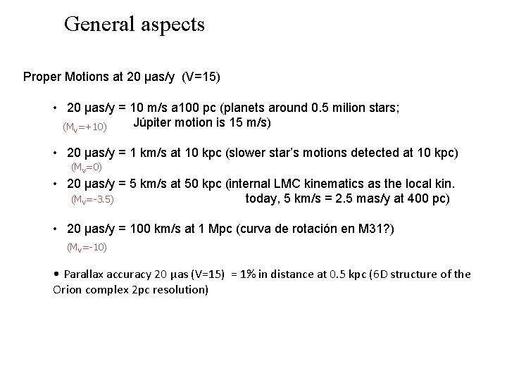 General aspects Proper Motions at 20 μas/y (V=15) • 20 μas/y = 10 m/s General aspects Proper Motions at 20 μas/y (V=15) • 20 μas/y = 10 m/s