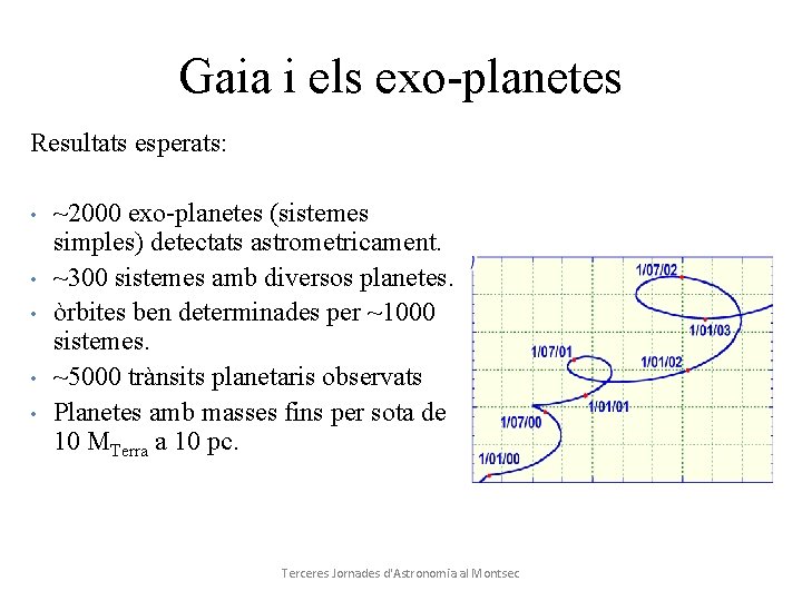Gaia i els exo-planetes Resultats esperats: • • • ~2000 exo-planetes (sistemes simples) detectats Gaia i els exo-planetes Resultats esperats: • • • ~2000 exo-planetes (sistemes simples) detectats