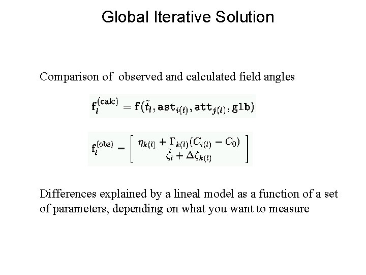 Global Iterative Solution Comparison of observed and calculated field angles Differences explained by a Global Iterative Solution Comparison of observed and calculated field angles Differences explained by a