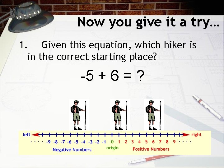 Now you give it a try… 1. Given this equation, which hiker is in