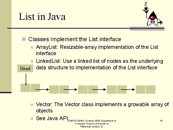 List in Java n Classes Implement the List interface n Array. List: Resizable-array implementation List in Java n Classes Implement the List interface n Array. List: Resizable-array implementation