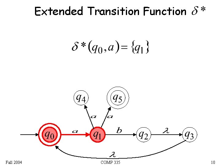 Extended Transition Function Fall 2004 COMP 335 10 