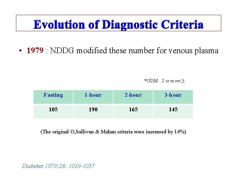Evolution of Diagnostic Criteria • 1979 : NDDG modified these number for venous plasma