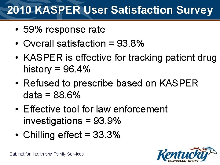 2010 KASPER User Satisfaction Survey • 59% response rate • Overall satisfaction = 93.