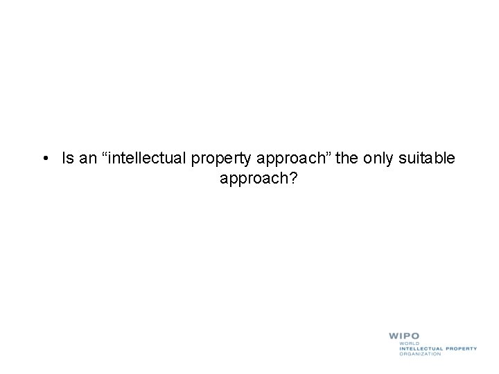  • Is an “intellectual property approach” the only suitable approach? 