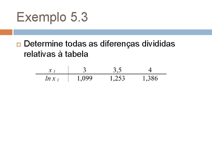 Exemplo 5. 3 Determine todas as diferenças divididas relativas à tabela 