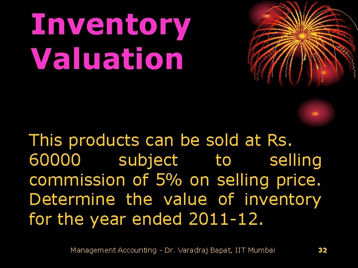 Inventory Valuation This products can be sold at Rs. 60000 subject to selling commission
