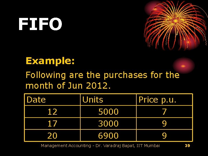 FIFO Example: Following are the purchases for the month of Jun 2012. Date 12