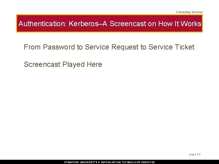 Computing Services Authentication: Kerberos–A Screencast on How It Works From Password to Service Request