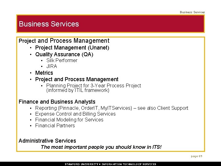 Business Services Project and Process Management • Project Management (Unanet) • Quality Assurance (QA)