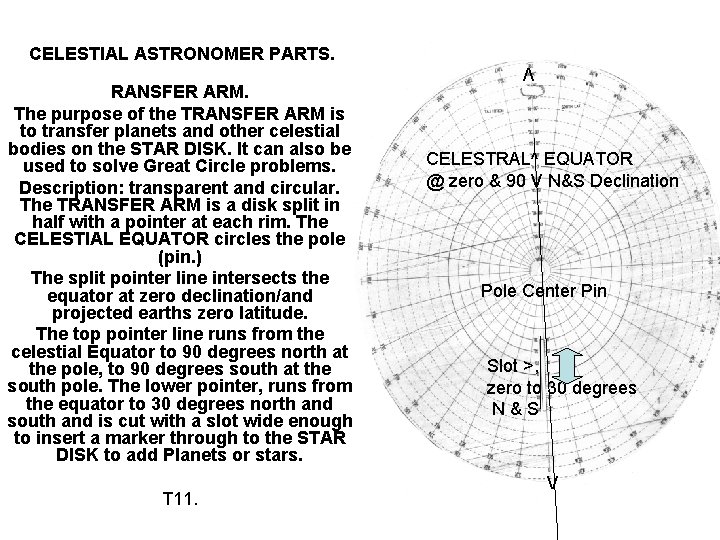 CELESTIAL ASTRONOMER PARTS. T 11. V RANSFER ARM. The purpose of the TRANSFER ARM