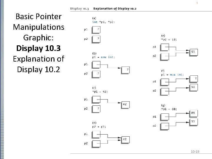 Basic Pointer Manipulations Graphic: Display 10. 3 Explanation of Display 10. 2 10 -19