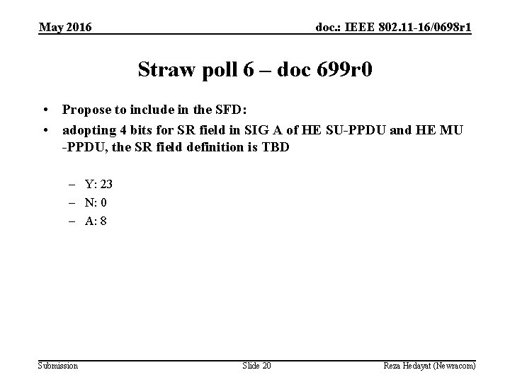 May 2016 doc. : IEEE 802. 11 -16/0698 r 1 Straw poll 6 –